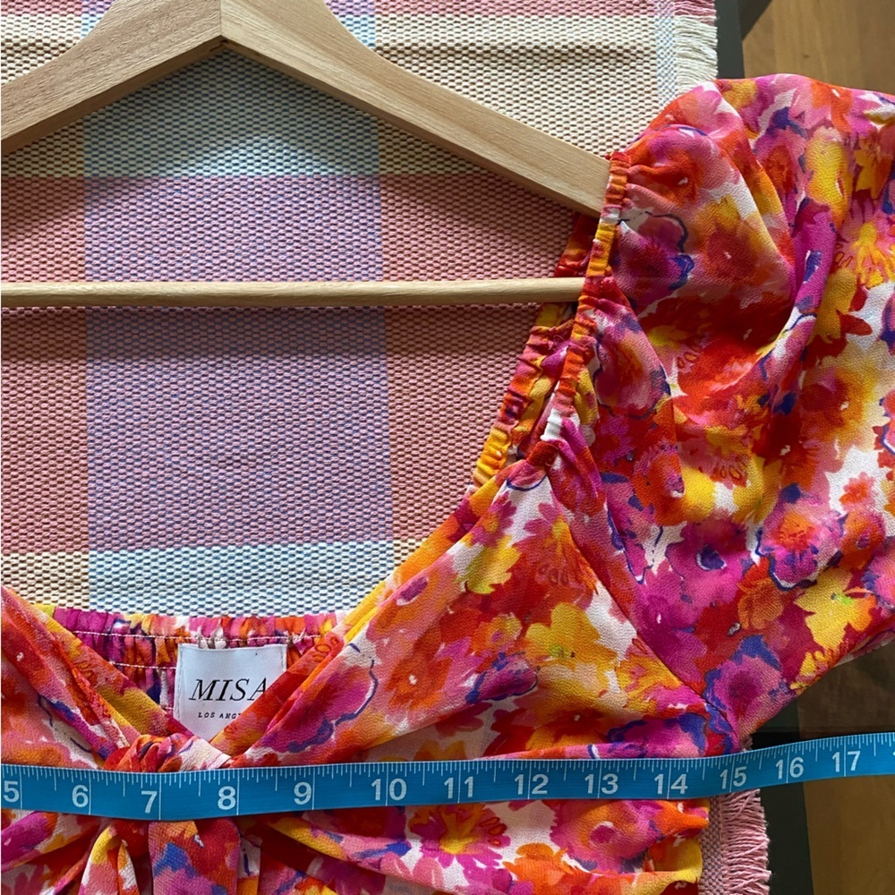 Misa Pink Orange Yellow Floral Chiffon Dress Romper XS - Picture 14 of 16